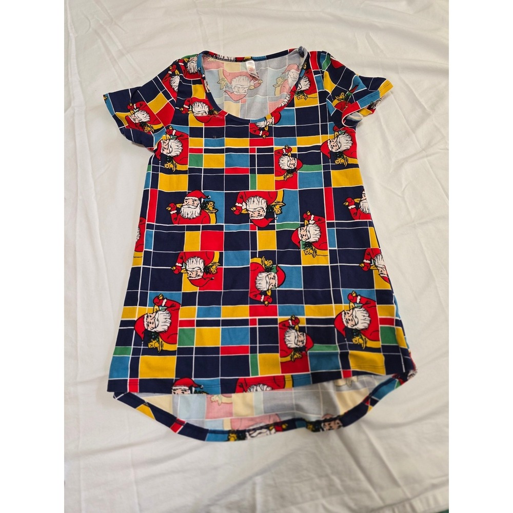 LuLaRoe Santa Plaid Print Short Sleeve Shirt Dress XXS Cute Christmas /0381